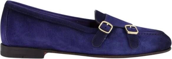 Santoni Blauwe Suède Dubbel-Gespte Mocassins