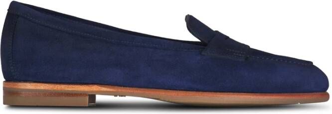 Santoni Blauwe Suède Instap Blokhak Schoenen