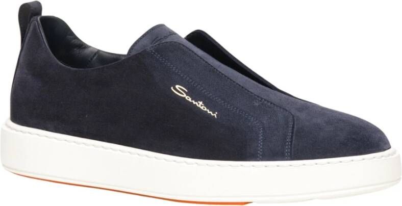Santoni Blauwe Suède Instap Sneakers