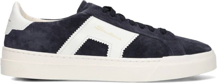 Santoni Blauwe Suède Lage Sneakers Blue Heren