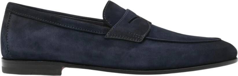Santoni Blauwe Suède Mocassin met A delteen en Leren Zool