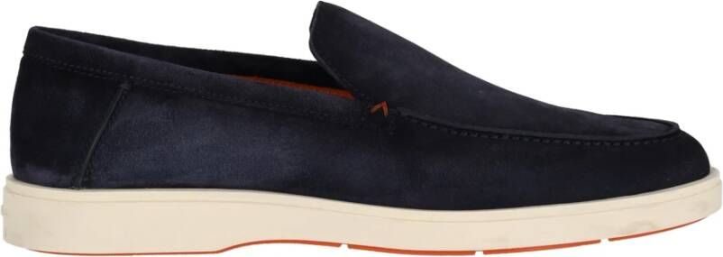 Santoni Blauwe Suède Mocassin Rubberen Zool