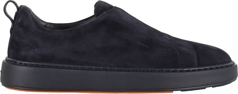 Santoni Blauwe Suède Overwinning Sneakers Vetersvrije Stijl