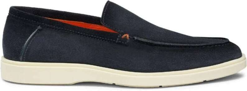 Santoni Blauwe Suède Platte Schoenen met Handtekeningstijl Blue Heren