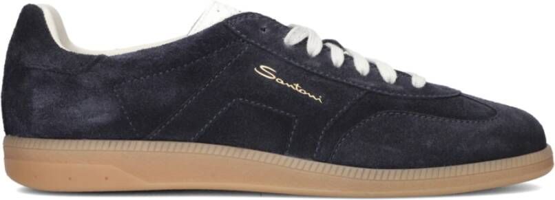 Santoni Blauwe Suède Sneakers Blue Heren