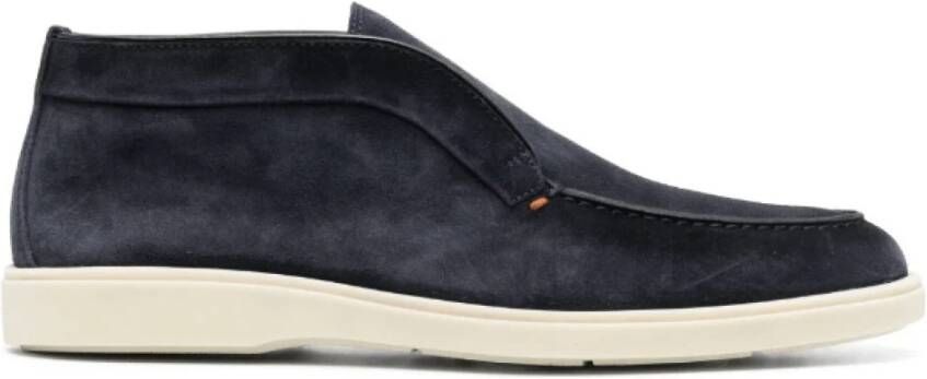 Santoni Blauwe Tonal-Stitching Leren Loafers Blauw Heren