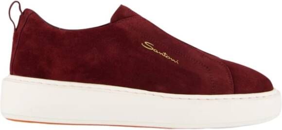 Santoni Bordeaux Suede Slip-On Sneakers