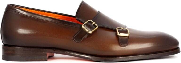 Santoni Bruin Leren Dubbele Gesp Platte Schoenen - Foto 2