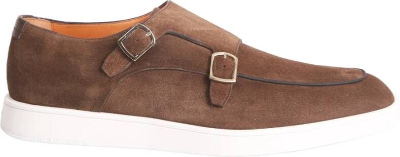 Santoni Bruin Leren Gesp Sneakers Bruin Heren