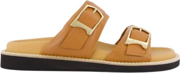 Santoni Bruin Leren Gespte Sandalen