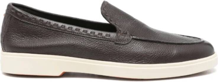Santoni Bruin Leren Loafers met Rubberen Zool