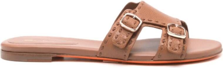 Santoni Bruin Leren Slip-On Sandalen met Gesp