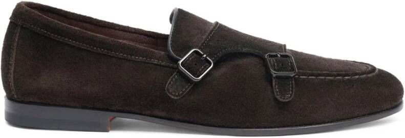 Santoni Bruin Suède Dubbele Gesp Loafer