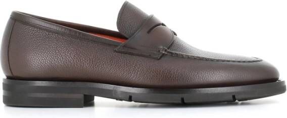 Santoni Bruine Gehamerde Leren Sandalen Brown Heren