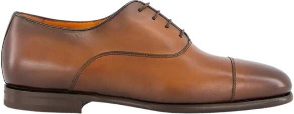 Santoni Bruine Gepolijste Leren Veterschoenen