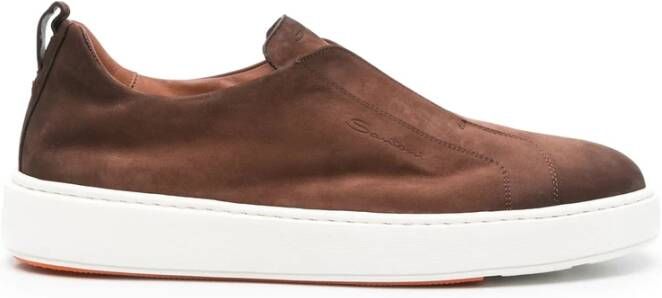 Santoni Bruine kastanje sneaker met ronde neus