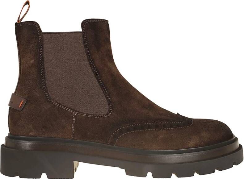 Santoni Bruine Leren Enkellaarzen voor Mannen Brown Heren