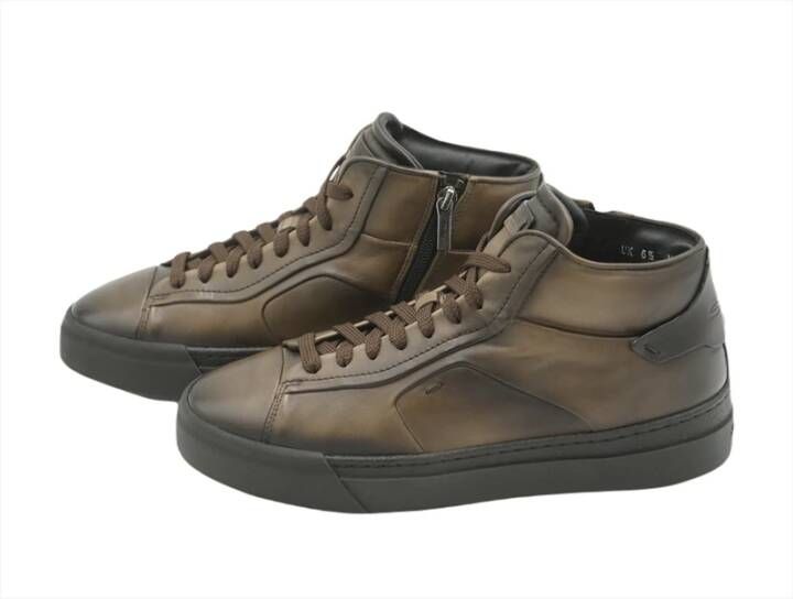 Santoni Bruine Leren Hoge Sneaker Bruin Heren