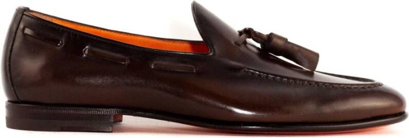 Santoni Bruine leren loafer met kwastjes