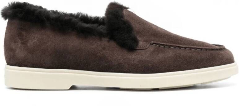 Santoni Bruine leren loafers met tonale stiksels