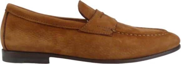 Santoni Bruine leren mocassin met decoratieve voorband