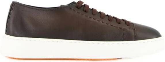 Santoni Bruine Leren Sneakers Clean Row