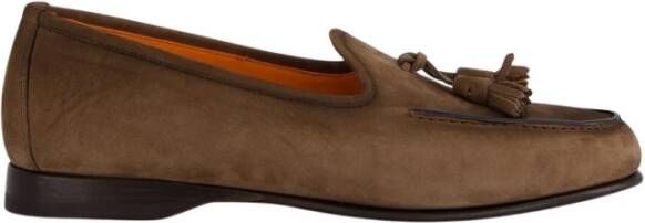 Santoni Bruine Nubuck Tassel Loafers