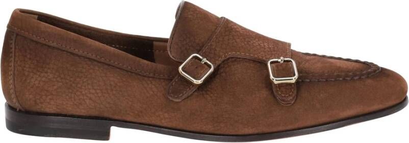 Santoni Bruine platte schoenen met dubbele gesp