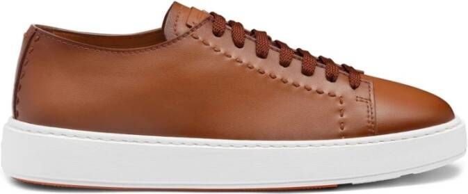 Santoni Bruine Sneakers met Handgemaakte Details