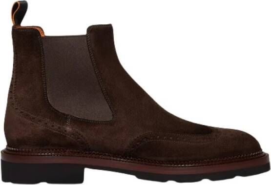 Santoni Bruine Suède Brogue Laarzen met Elastiek