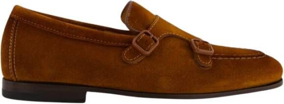 Santoni Bruine Suède Dubbele Gesp Loafers