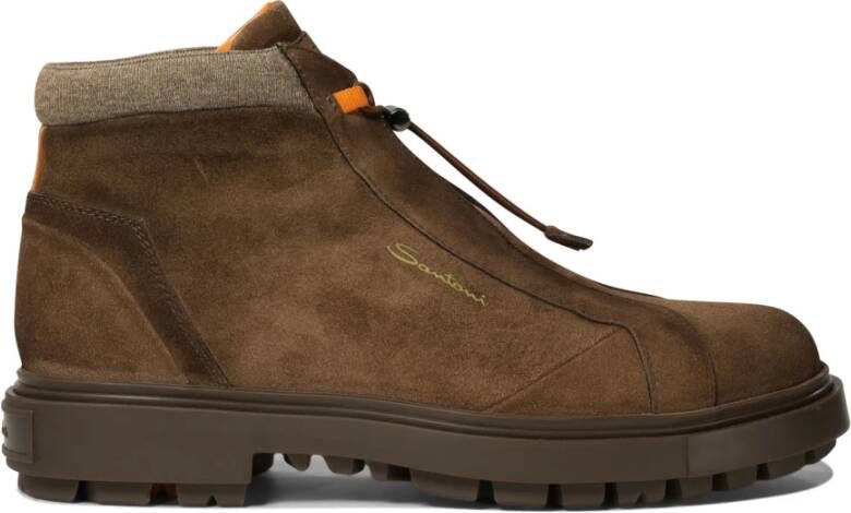 Santoni Bruine Suède Enkellaarzen met Elastische Sluiting