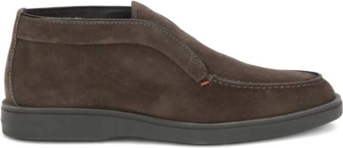Santoni Bruine Suède Instap Platte Schoenen