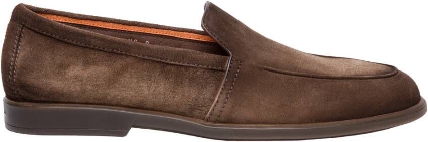 Santoni Bruine Suède Loafers Platte Schoenen