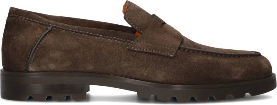 SANTONI Loafers Heren Sue Penny Loafer Gz Maat: 8 Materiaal: Suède Kleur: Bruin