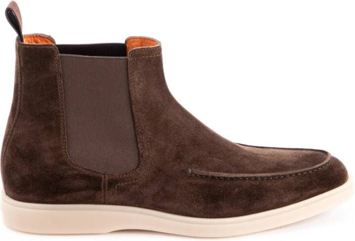 Santoni Bruine Suède Platte Schoenen Brown Heren