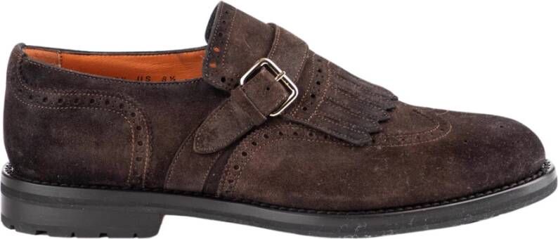 Santoni Bruine Suède Platte Schoenen met Franje Brown Heren