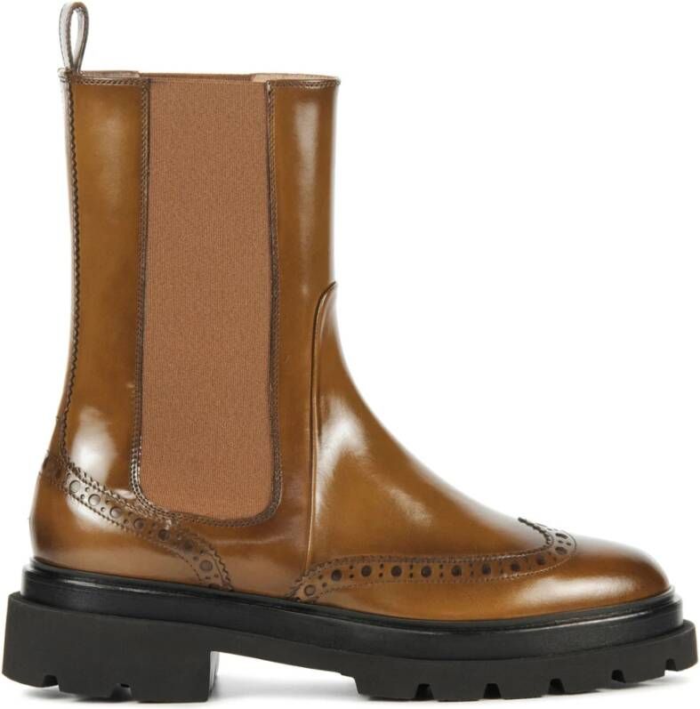 Santoni Cognac Leren Enkellaarsjes Brown Dames