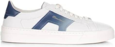 Santoni Crème Leren Sneakers met Logo Detail White Heren