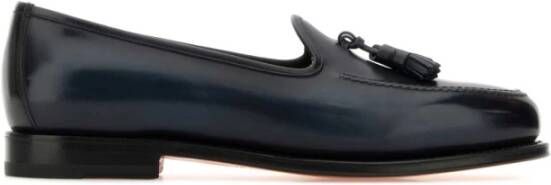 Santoni Donkerblauw Leren Andrew Loafers