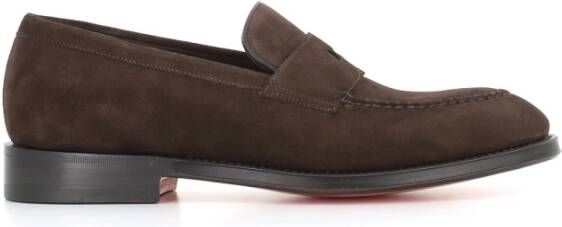 Santoni Donkerbruine Suède Moccasin Sandalen Brown Heren