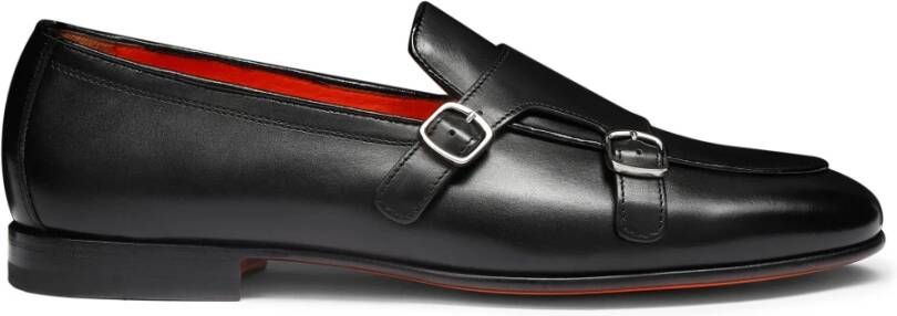 Santoni Dubbele gesp leren instapper Black Heren