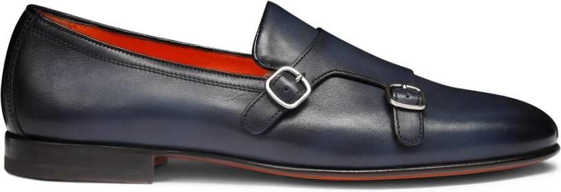 Santoni Dubbele gesp leren instapper Blue Heren