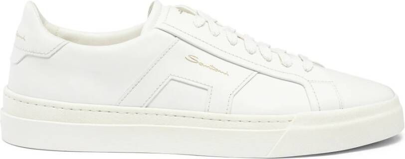 Santoni Sneakers met logo reliëf ronde neus en vetersluiting White Heren