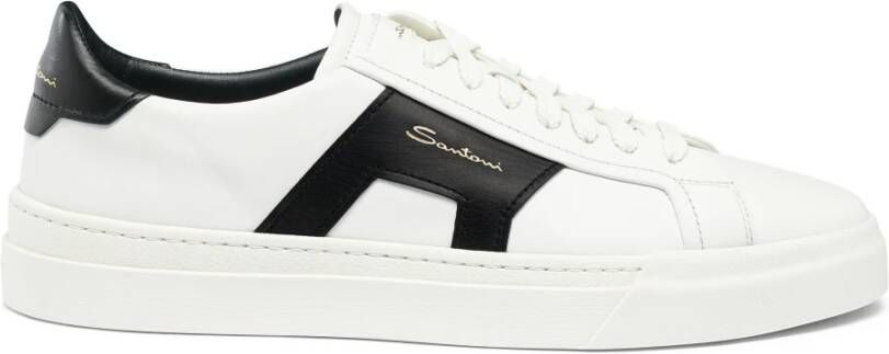 Santoni Witte Lage Sneakers van Leer met Dubbele Gesp Detail White Heren