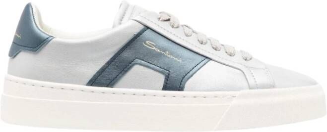 Santoni Dubbele gesp metallic leren sneakers White Dames