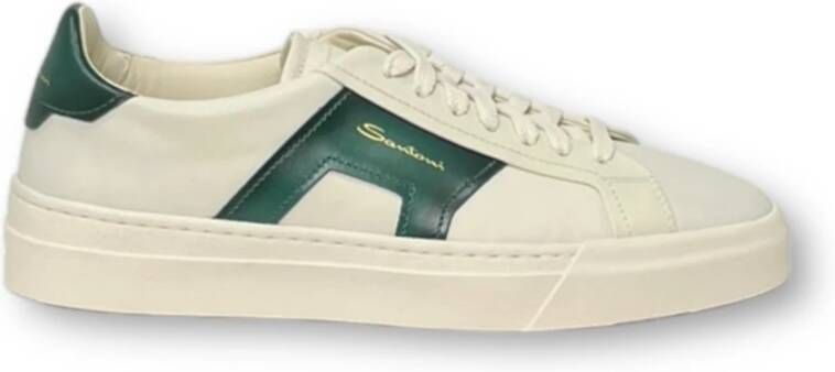 Santoni Witte Sneaker met Groene Inzetstukken White Heren