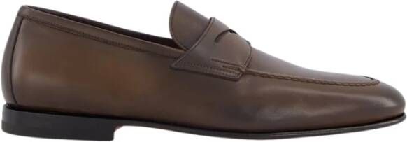 Santoni Gepoetste Bruin Leren Penny Loafers