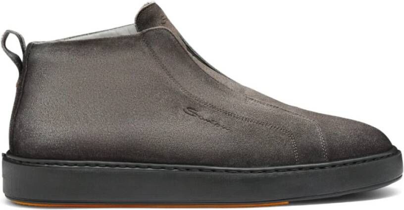 Santoni Grijze Suède Sneakers met Oranje Accent