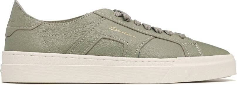 Santoni Groene Dubbele Gesp Leren Sneakers Green Heren